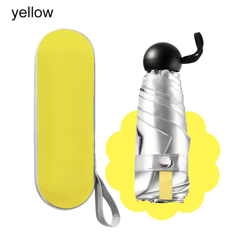 Ветростойкий пятискладной зонтик с дождевиком, Серебристый Портативный карманный мини-зонтик с защитой от ультрафиолета - Цвет: Цвет: желтый