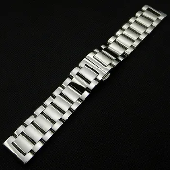 

18mm 20mm 22mm Silver Stainless Steel Bracelet Wrist Band Watch Strap Solid Link Folding Buckle Push Button Men Watchband GD0126