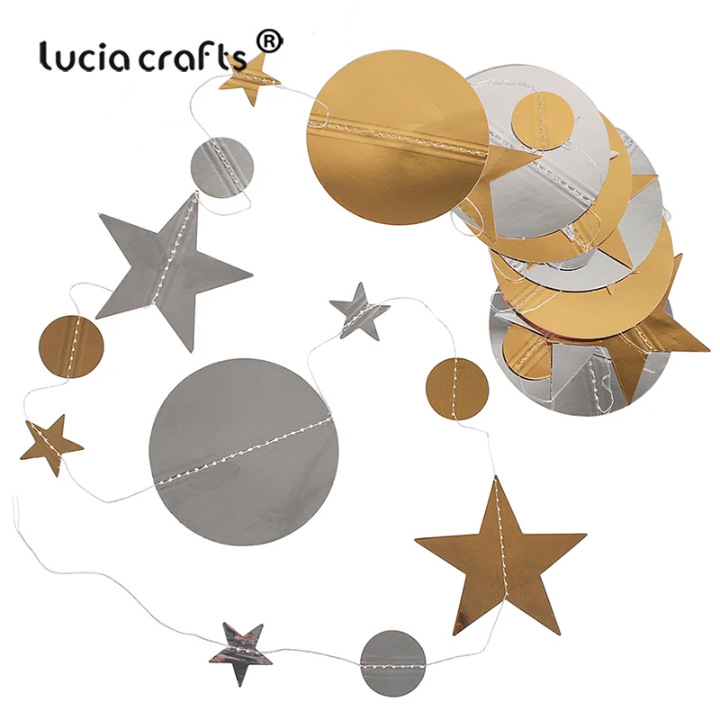 

1set 4m Gold Silver Star String Bunting Banner Hanging Circle Garland Craft DIY Christmas Wedding Party Home Window Decoration