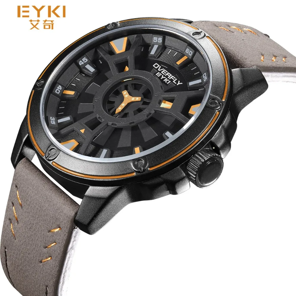 

2017 Eyki New Brown Mens Skeleton Watch Italy Antique Fashion Genuine Leather Strap Automatic Military Sport Army Wristwatch