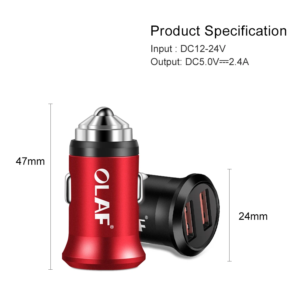 Olaf Dual USB Car Charger For Mobile Phone Tablets GPS 2.4A Fast Charge USB Charger in Car For Samsung Xiaomi Huawei Car-Charger (1)
