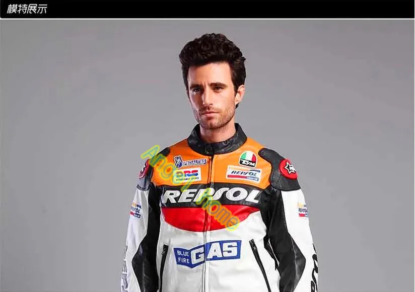 

Moto GP REPSOL Racing Leather Jacket colorful good quality VS02 PU leather DUHAN waterproof orange blue size large