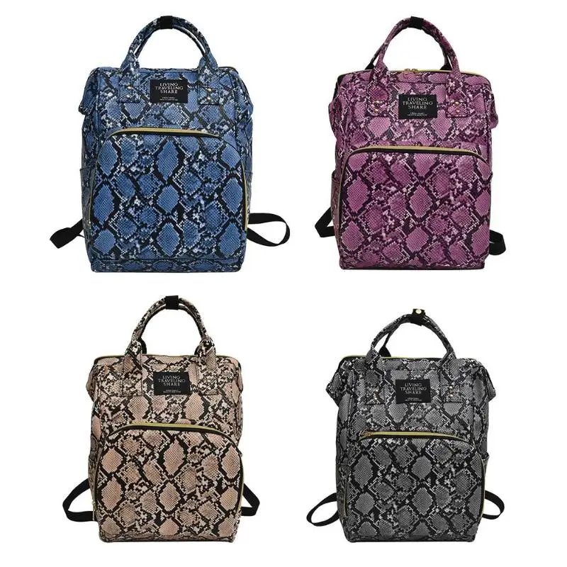 

Multi-pocket Baby Nappy Diaper Bag Snake Print Mommy Travel Backpacks Large PU Leather Maternity Nappy Mummy Bags