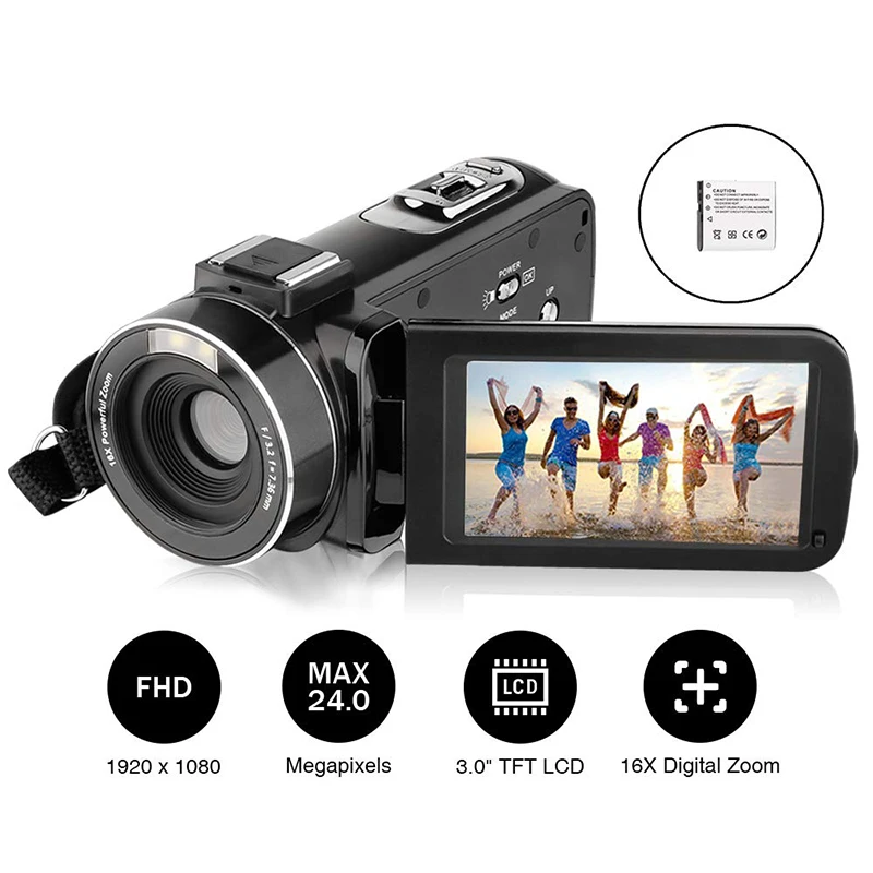 Видеокамера, цифровая видеокамера Full Hd 1080P 24.0Mp 3,0 дюймов Lcd 270 градусов вращающийся экран 16X цифровой зум Камера Recorde