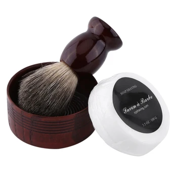 

3Pcs Shaving Set Faux Hair Shaving Brush & Wooden Brush Bowl & Handmade Shaving Soap 3 in 1 Professional Shaving Tool Kit