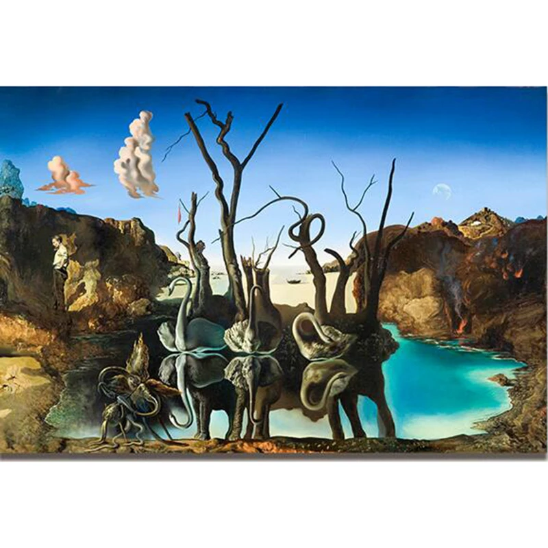 Salvador Dali картина Лебедь отражение слон алмазная вышивка крестом полная Алмазная