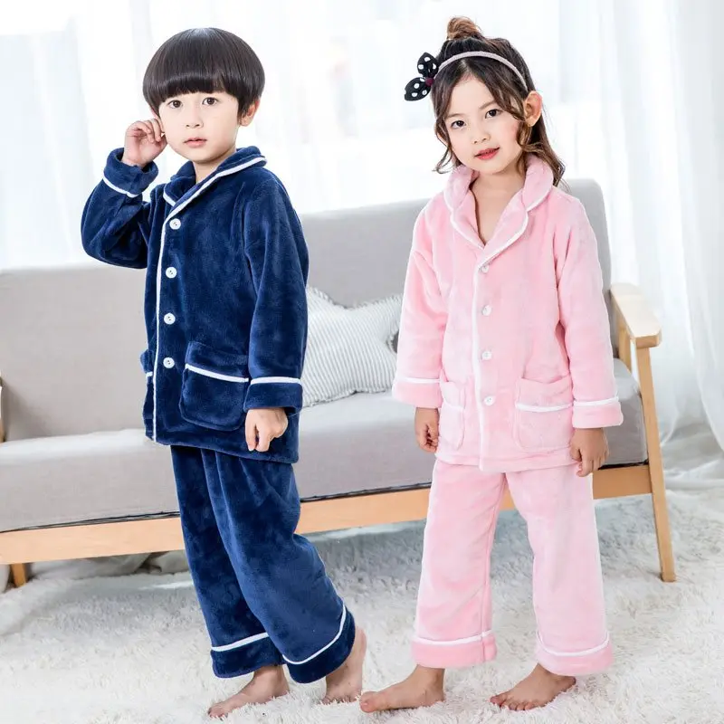 Korean Style Children Winter Pajamas Sets Tops + Pants 2pcs Flannel ...