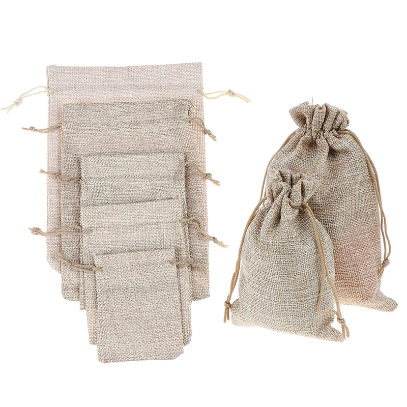 5Pcs Linen Jute Sacks Drawstring Gift Bags Bag Organza Wine Bottle Cover Wrap Pouch Home Storages Wedding Birthday | Дом и сад