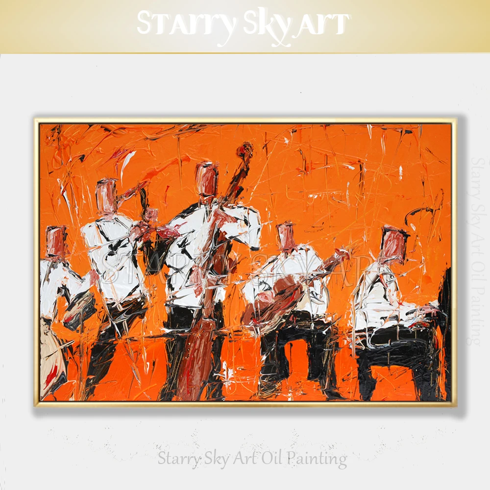 

New Painting Abstract Wall Art Orchestra Figures Oil Painting on Canvas Abstract Orchestra and Musical Instrument Oil Painting