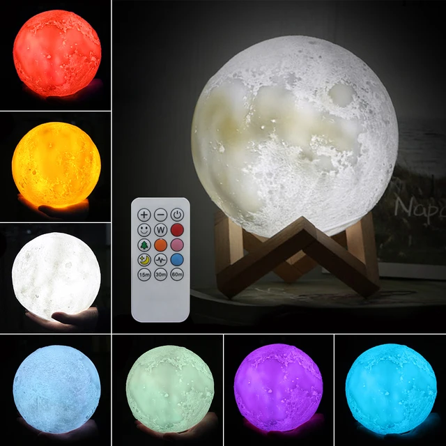 3D lunar Moon Lamp Print Moon Lamp Rechargeable Night Light RGB Color