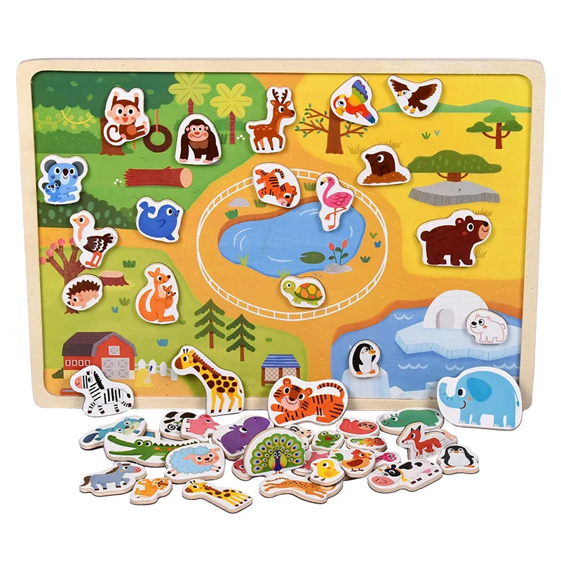 Educational Early Learning Magnetic Puzzle Kids Wooden Toys For Children 3d Puzzle Animal-traffic Scenes Intelligence Juguetes