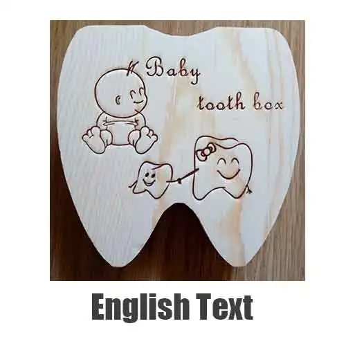 english text Детская коробка для зубов Польша/английский/голландский/русский/французский/итальянский деревянный органайзер для молочных зубов для хранения мальчиков и девочек Детские сувениры подарок - Цвет: english text
