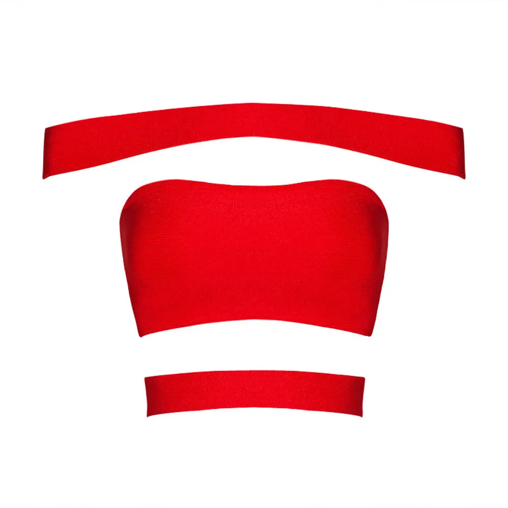 С открытыми плечами Slash шеи новое поступление сексуальные женские трикотажные колготки вискоза бандажный кроп Топ - Цвет: Красный