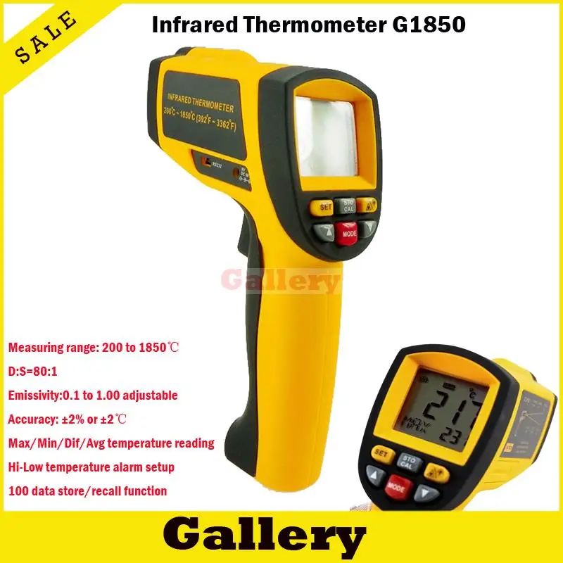 

Thermal Camera Lcd Display Ir Infrared Digital Temperature Gun Thermometer 200~1850c 80:1 Rs232 Interface Software Cd