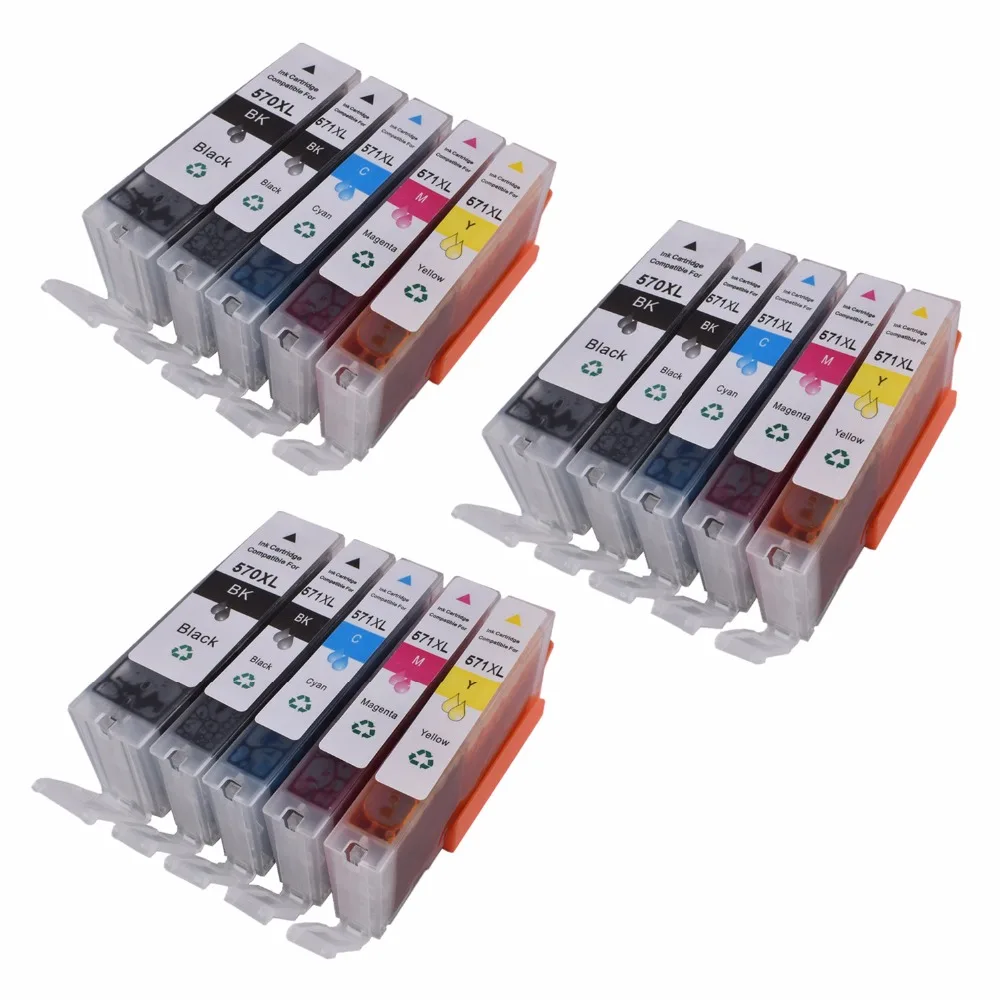 15PCS 570 571 Ink Cartridge for Canon PGI 570XL CLI 571XL with Chip High Yield Pixma MG5700
