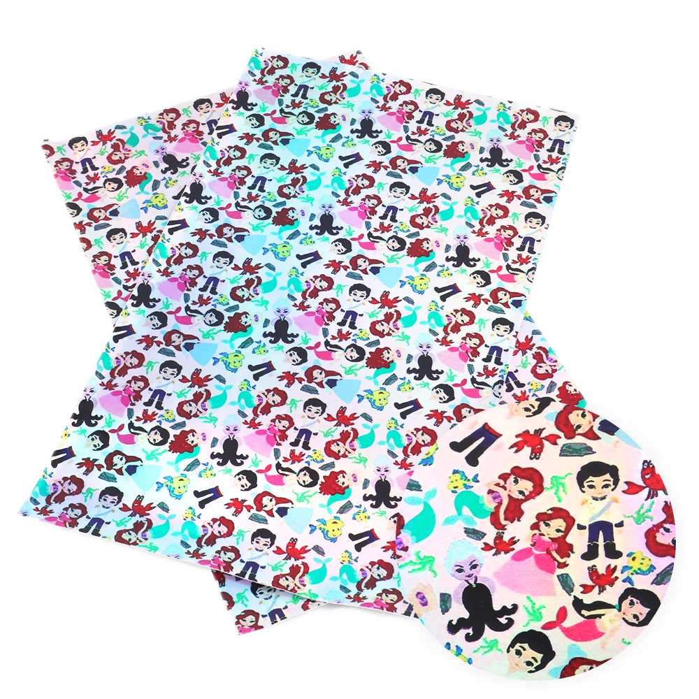

david angie 20*34cm Cute Cartoon Printed Laser Synthetic Leather DIY Hair Bows Bags Supplier Sewing Decoration Materials,1Yc6035