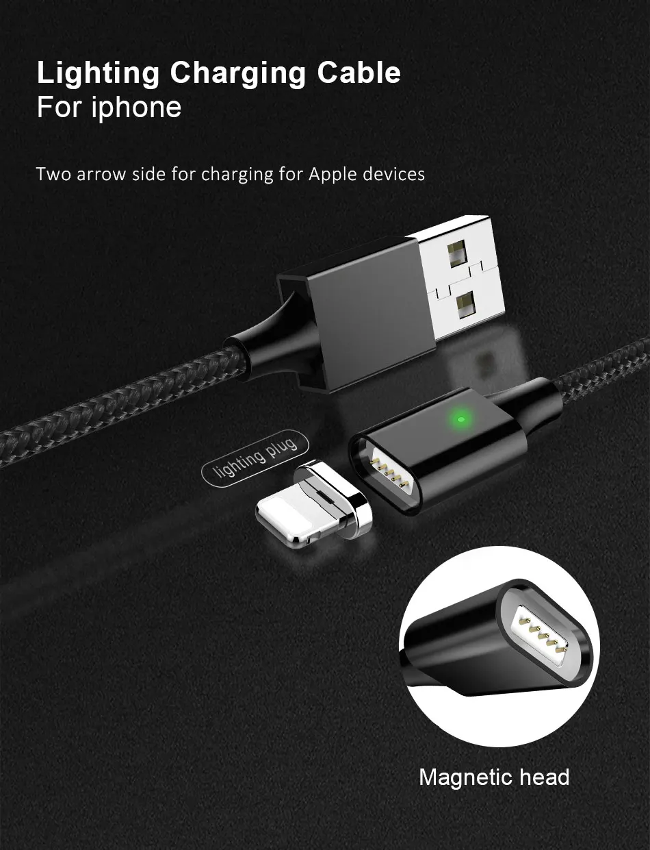 !ACCEZZ Magnetic Charge Micro USB Cable Type C For Samsung S8 Xiaomi 8 Huawei P20 For iPhone XR XS Magnet Data LED Charging Wire 2M (10)