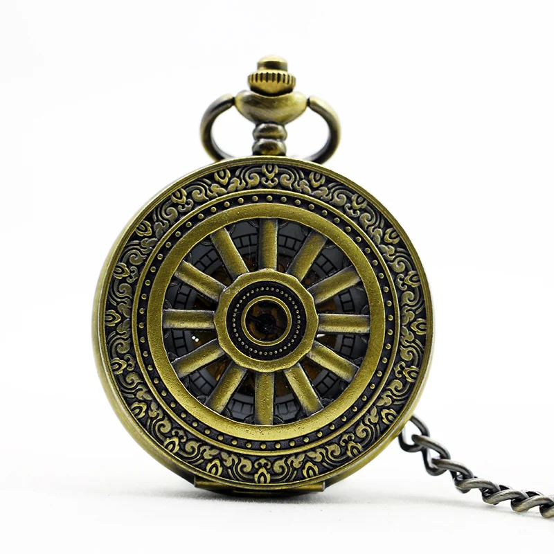 

High Quality Retro Bronze Steampunk Roman Pendant Mechanical Pocket Watch White Dial with Fob Chain For Men Women PJX1106