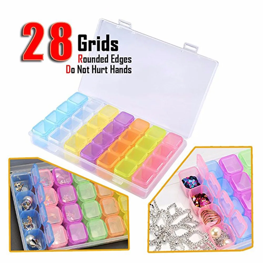 28 Lattices Detachable Diamond Embroidery Accessories Storage Box Case Organizer Sorting Holder Rhinestone Divider With Cover