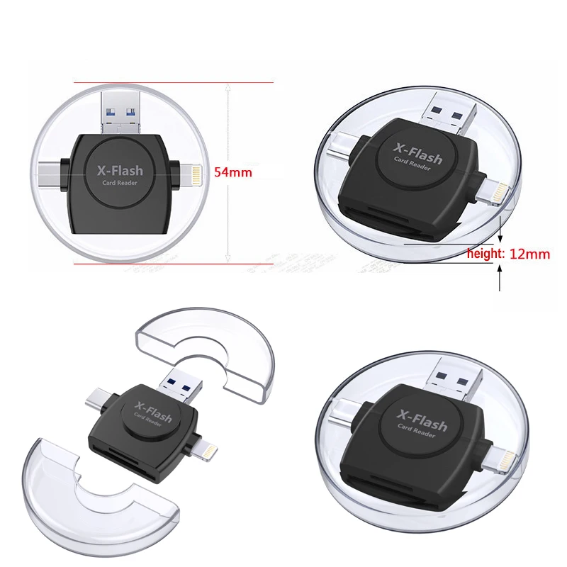 4 in 1 Card Reader Adapter with USB Micro USB Type-C Lightning Interface for SD TF/Micro SD for iPhone iPad iPod Android RS01 4 in 1 Card Reader Adapter with USB Micro USB Type-C Lightning Interface for SD TF/Micro SD for iPhone iPad iPod Android RS01