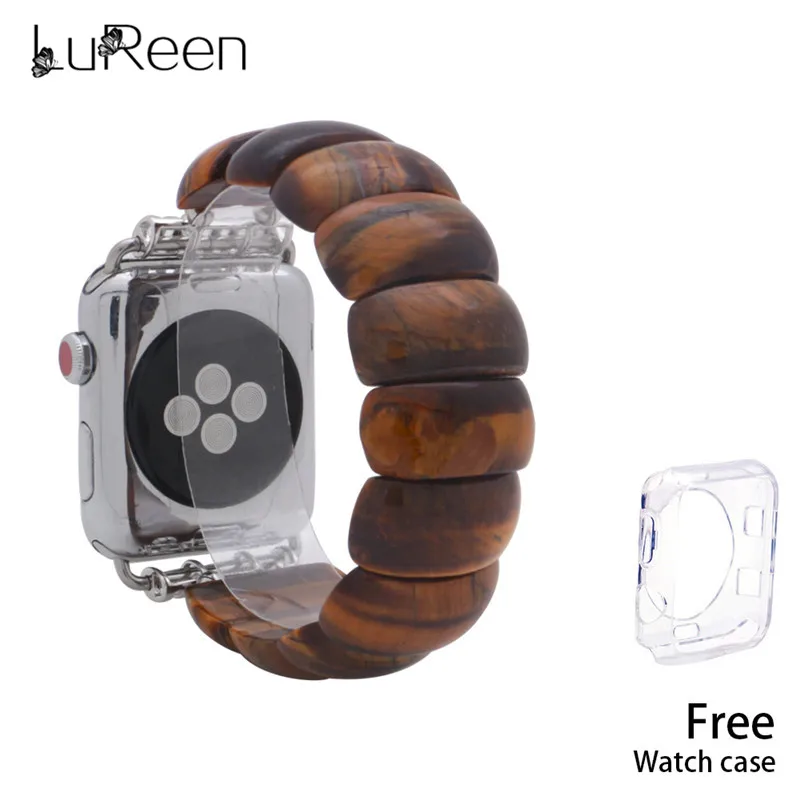 LuReen модный ремешок для часов Tiger Eye из натурального камня эластичные ремешки Apple