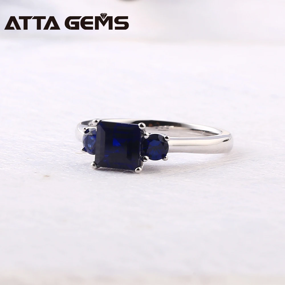 Blue Sapphire Sterling Silver Ring Unisex Solid Silver Ring 2.3 Carats Created Sapphire Ring Birthday Party Gifts Ring