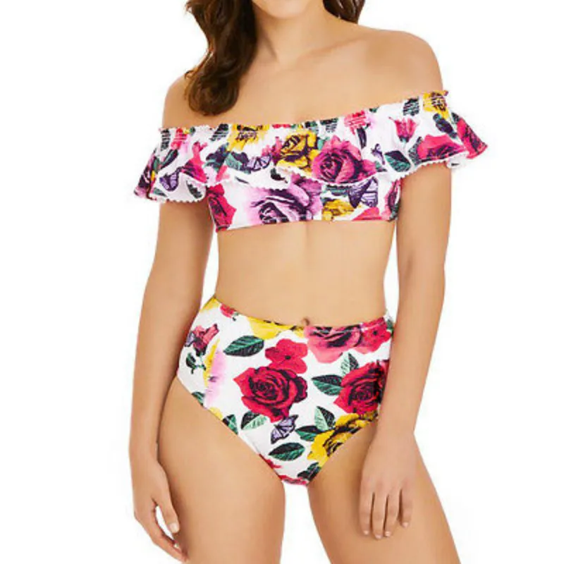 New Women Floral Bra Bandage Top Ruffles Off Shoulder Lace Brazilian