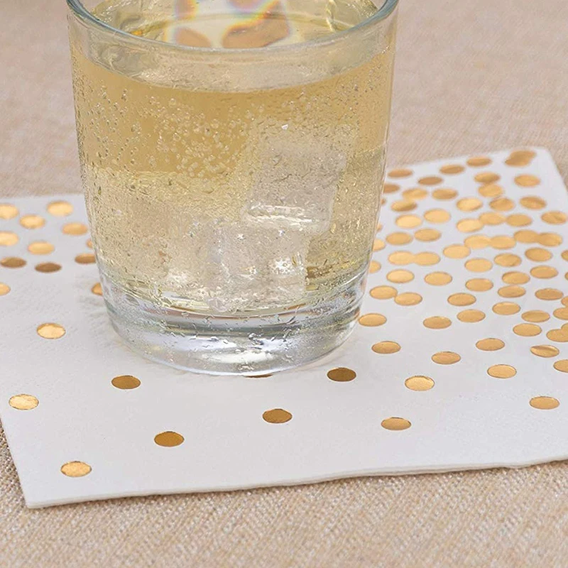Gold Dot Cocktail Napkins 50 Pack 3 Ply Paper Napkins with Gold Foil Polka Dots Perfect 4