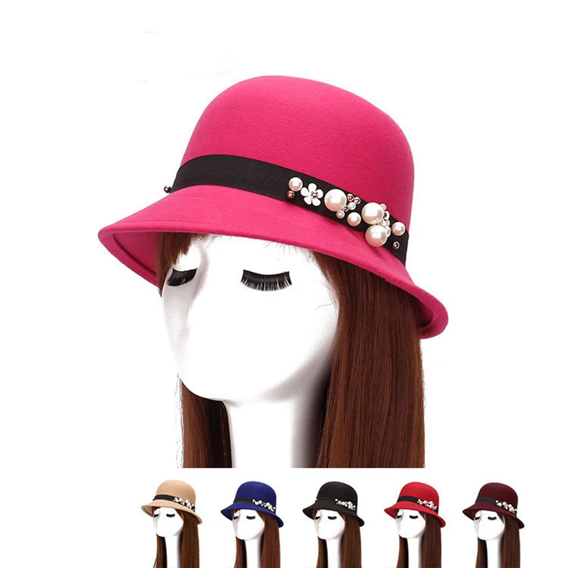 Spring 2019 Women Felt Hat Fashion Women Pearl Fedoras Autumn Solid Color Chapeau melon Casual Winter Melone Dome Faux Wool Caps
Spring 2019 Women Felt Hat Fashion Women Pearl Fedoras Autumn Solid Color Chapeau melon Casual Winter Melone Dome Faux Wool Caps