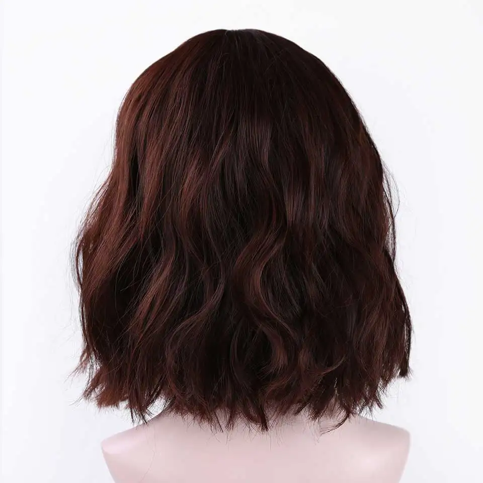 DIFEI короткий Боб волнистые парики для женщин коричневый черный натуральный синтетический парик женский с челкой бахрома бесплатно парик Кепка - Цвет: 33