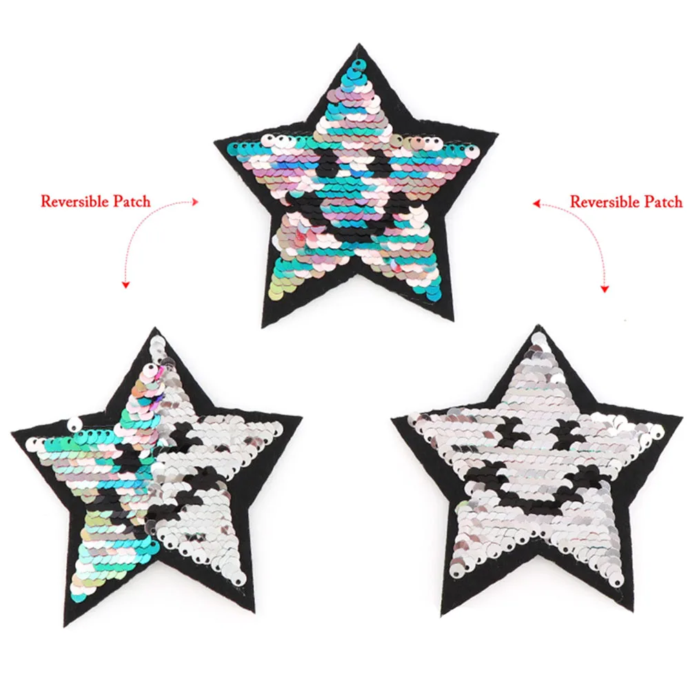 

1Pc NEW Shiny Five-pointed Stars Reversible Change Color MIX Color Sequins Sew On Patches For Clothes DIY Patch Applique Crafts