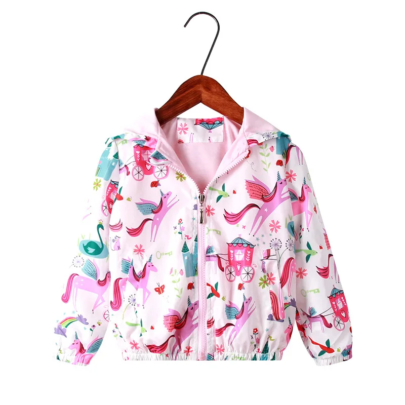 Единорог весна девушки куртки и пальто с капюшоном единорог радуга шаблон дети ветровка куртки осенние куртки для девочек - Цвет: J014 pink unicorn