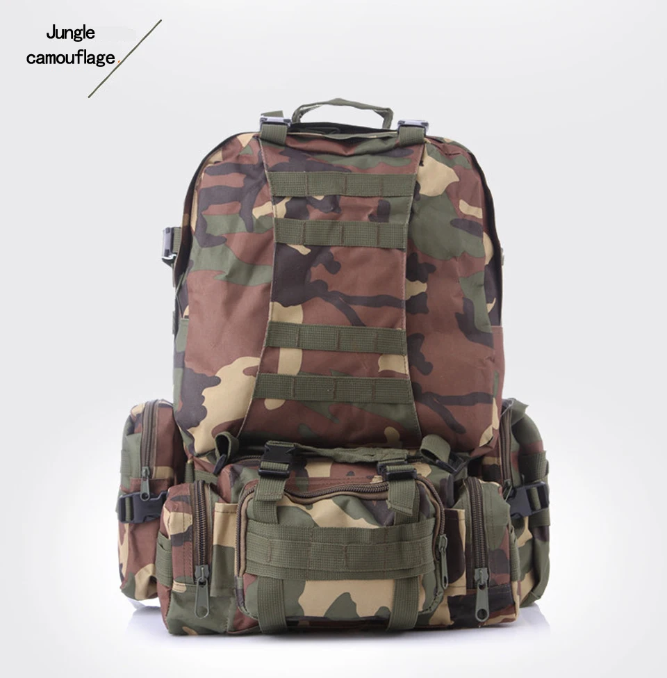 55L Multifunction Sport Bag Molle Tactical Bag Water Resistant Camouflage Backpack for Outdoor Climbing Hiking Camping