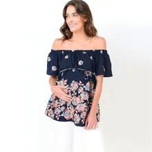 Женская блузка для кормления грудью для беременных с коротким рукавом топы с открытыми плечами Цветочные Печатные Элегантные Материнские блузки для беременных