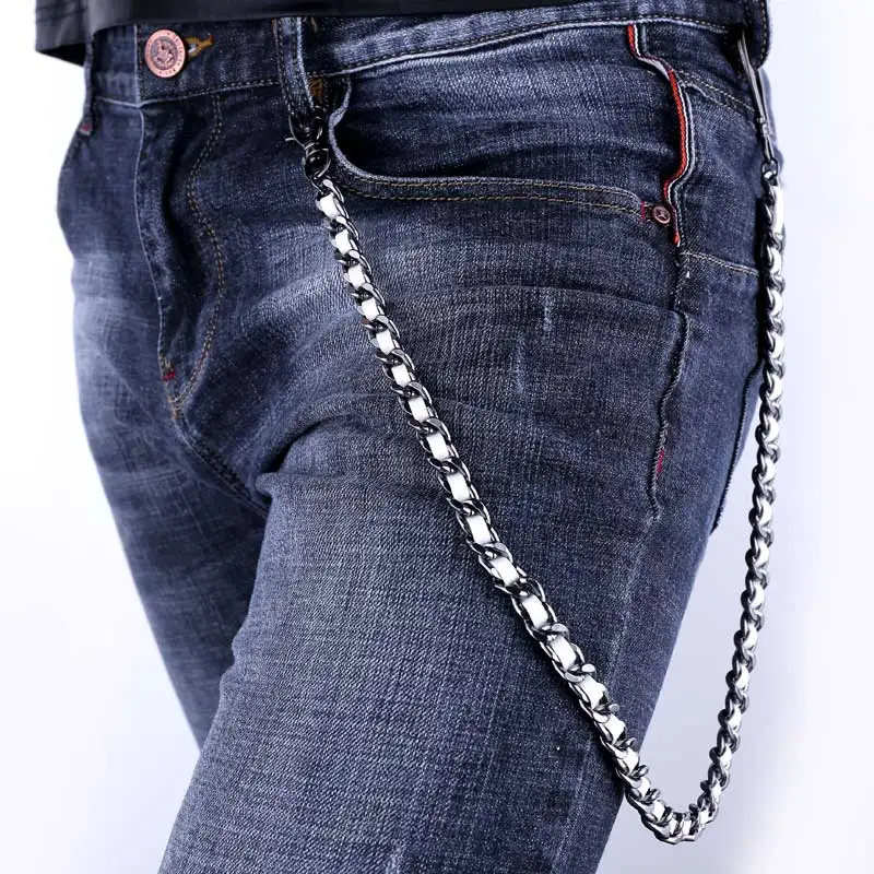 U7 мужские ювелирные изделия тяжелый металлический пояс Байкерская цепочка для ключей бумажник Рок Панк Брюки мотоциклетные хип-хоп кожаные брюки джинсы с цепочкой Лидер продаж 003 - Цвет: black gun plated