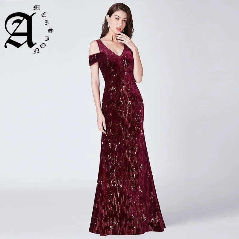 

2019 Mermaid Sequined Shiny Party Dress Elegant Lace Formal Dresses Vintage Long Ever Pretty Evening Dresses