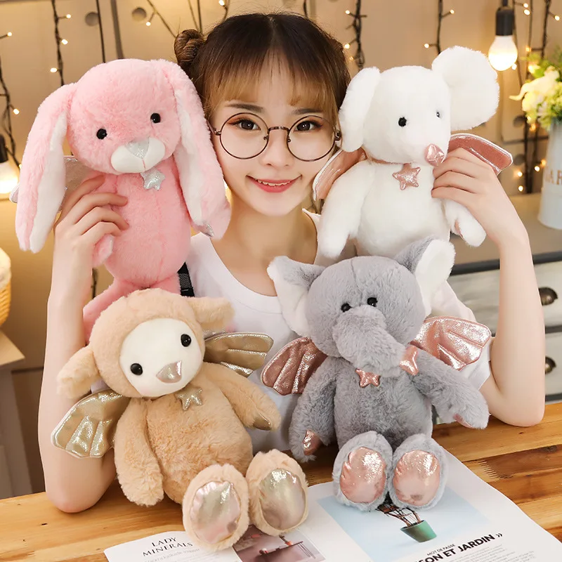 

New 1Pc 40cm Cute Animal Plush Toy Mini Angel Elephant Rabbit Mouse Sheep Plush Stuffed Doll Kids Toys Christmas Presents