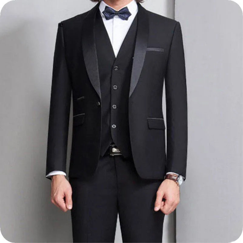 Italian Black Mens Wedding Suits Shawl Lapel Slim Fit Groom Tuxedos Terno Masculino 3Piece Jacket Pants Vest Retro Costume Homme italian slim fit costume homme silver grey mens wedding suits peaked lapel 3pieces groom tuxedos man blazers terno masculino