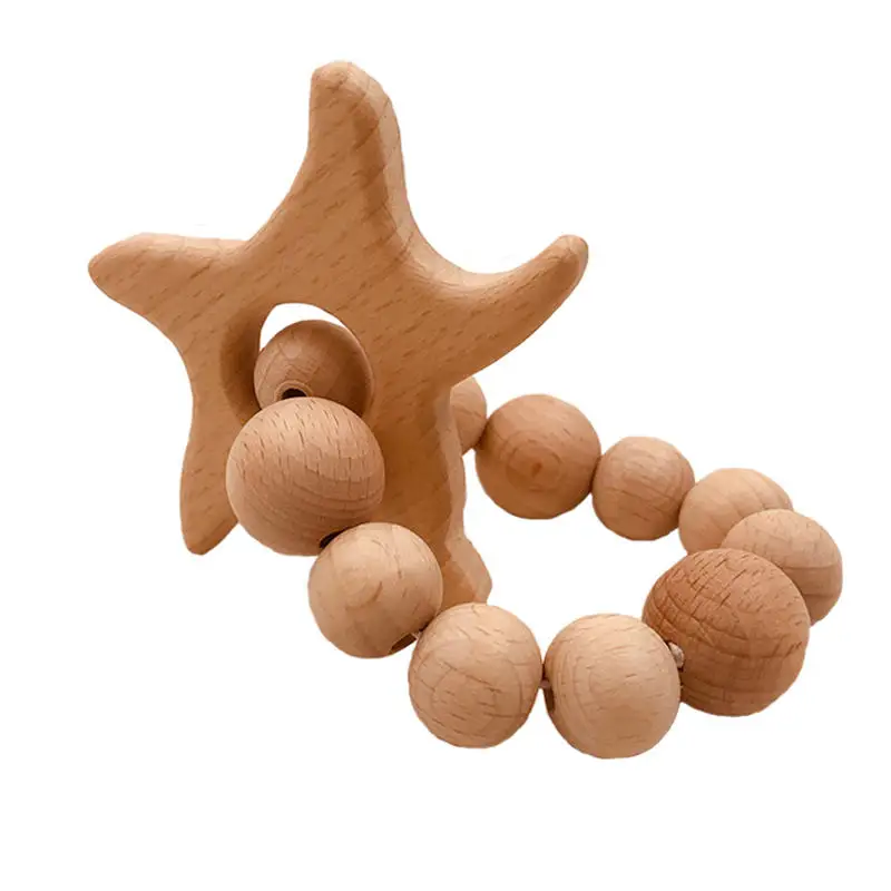 Буковые бусины-прорезыватели, набор колец, необработанный Прорезыватель бука с органический деревянный игрушечный деревянный браслет для животных, детский деревянный прорезыватель, браслет - Цвет: Starfish
