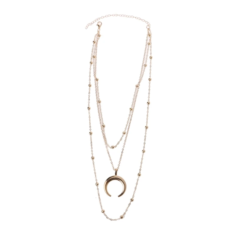 

Boho Half Moon Crescent Pendant Necklace Double Horn Multilayer Women Fashion Jewelry