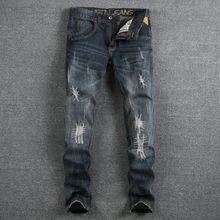 Nostalgia Retro Fashion Mens Jeans High Quality Slim Fit Ripped Jeans For Men Patchwork Pants Italian Style Brand Biker Jeans Nostalgia Retro Fashion Mens Jeans High Quality Slim Fit Ripped Jeans For Men Patchwork Pants Italian Style Brand Biker Jeans