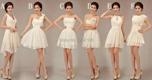 Free Shipping 2014 Summer Cheap One Shoulder Halter White Knee Length Short Bridesmaid Dresses