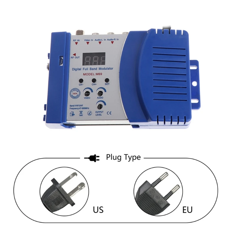

OOTDTY High Performance Auto RF Modulator Compact RF Modulator Audio Video TV Converter RHF UHF Signal Amplifier AC230V