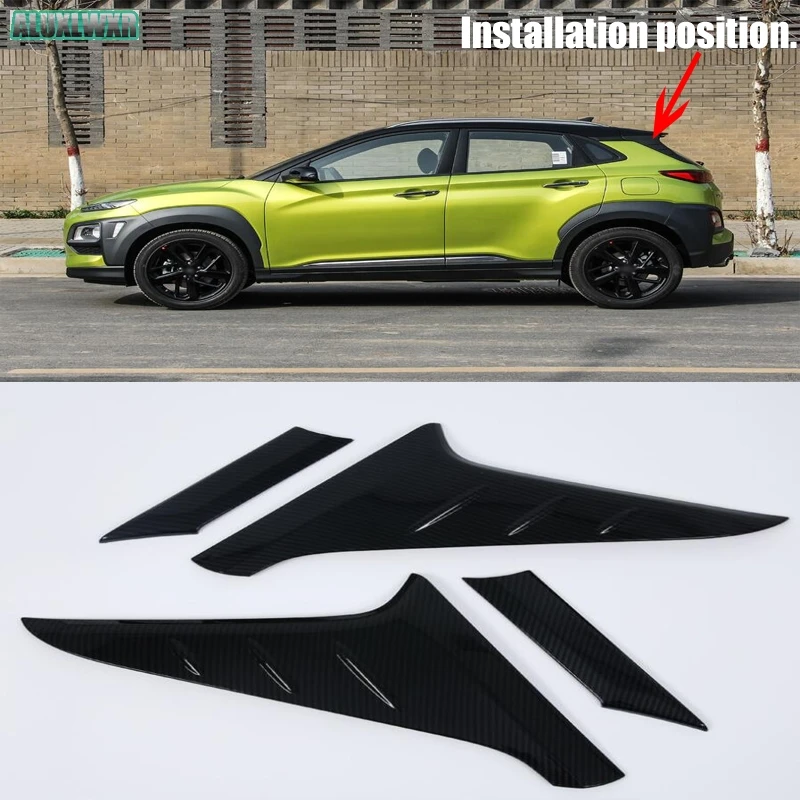 

car-styling fit For Hyundai Kona Kauai 2018 2019 Rear Window Side Triangle Cover Trim Sequins Plate car Accessories carbon fiber