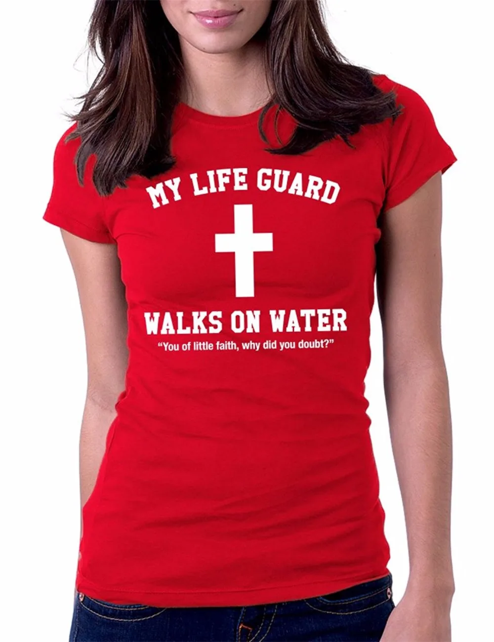 

Fashion Clothing Women T Shirt New Printed Cool My Lifeguard Walks On Water Jesus Christian Summer Style Cotton Short Slevee Tee