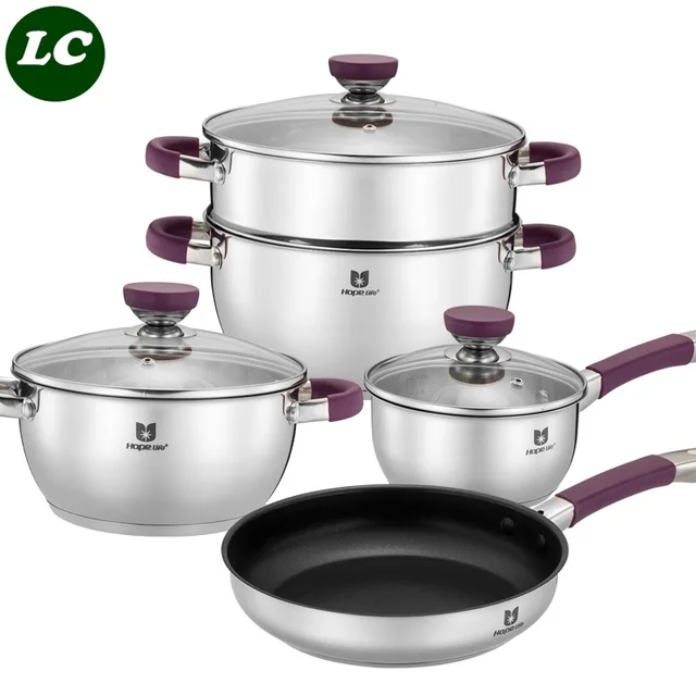 kitchen pots casseroles luxury steamer pot frypan caucepan inox pans and pots set purple