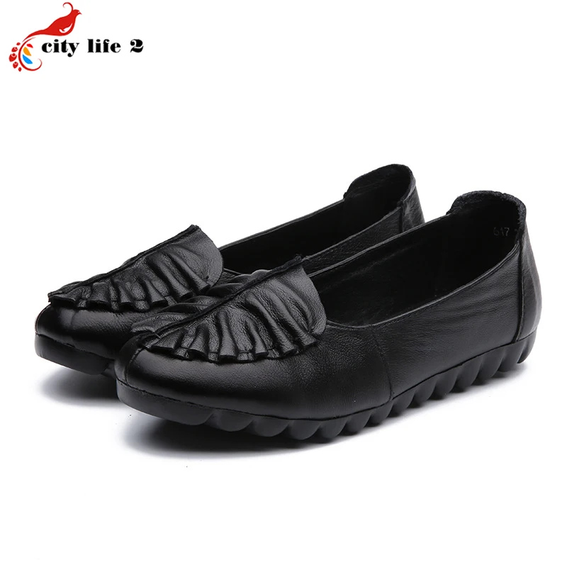 Cowhide Genuine Leather Leisure Shoes Soft Bottom Shoes Shallow Mouth Flat With Casual Mother Shoes font