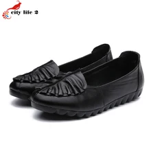 Cowhide Genuine Leather Leisure Shoes Soft Bottom Shoes Shallow Mouth Flat With Casual Mother Shoes Women 2016 Summer Size 41
