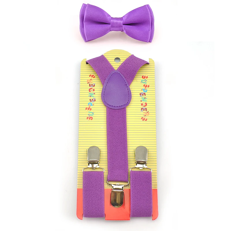 Эластичные подтяжки и галстук-бабочка в комплекте, комплекты с подтяжками и бабочками в форме Y, новая модная детская одежда для мальчиков и девочек с фиолетовым узором, 22 цвета