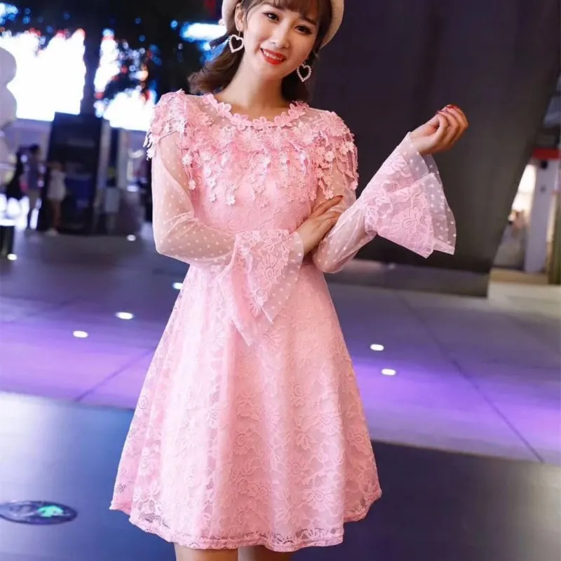 pink black brand designer fashion spring sweet Women's Clothing dresses lace female tassel mini-dress vestidos roupas femininas